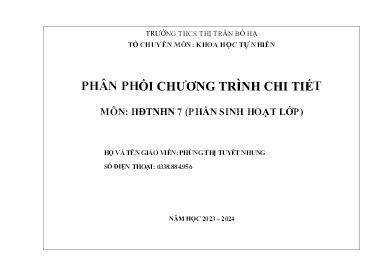 Phân phối chương trình chi tiết Hoạt động trải nghiệm 7 - Năm học 2023-2024 - Phùng Thị Tuyết Nhung