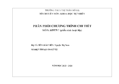 Phân phối chương trình chi tiết Hoạt động trải nghiệm 7 - Năm học 2023-2024 - Nguyễn Thị Nam