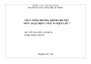 Phân phối chương trình chi tiết Hoạt động trải nghiệm 7 - Năm học 2023-2024 - Cao Thị Nga