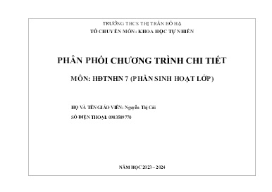 Phân phối chương trình chi tiết Hoạt động trải nghiệm 7 (Phần Sinh hoạt) - Năm học 2023-2024 - Nguyễn Thị Cải