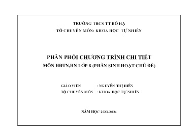 Phân phối chương trình chi tiết Hoạt động trải nghiệm 8 - Năm học 2023-2024 - Nguyễn Thị Hiền