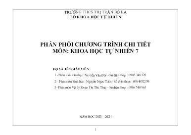 Phân phối chương trình chi tiết Khoa học tự nhiên 7 - Năm học 2023-2024 - Trường THCS Thị trấn Bộ Hạ