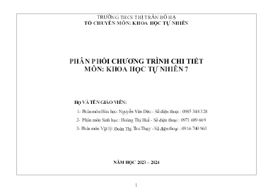 Phân phối chương trình chi tiết Khoa học tự nhiên 7 - Năm học 2023-2024 - Nguyễn Văn Đức