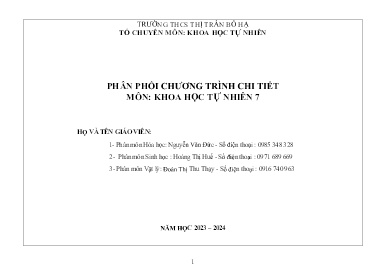 Phân phối chương trình chi tiết Khoa học tự nhiên Lớp 7 - Năm học 2023-2024 - Trường THCS Thị trấn Bố Hạ