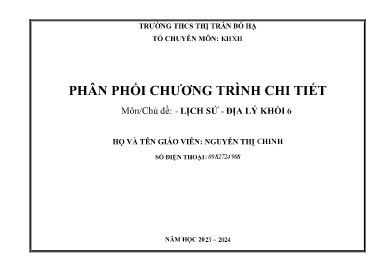 Phân phối chương trình chi tiết Lịch sử và Địa lí 6 - Năm học 2023-2024 - Nguyễn Thị Chinh