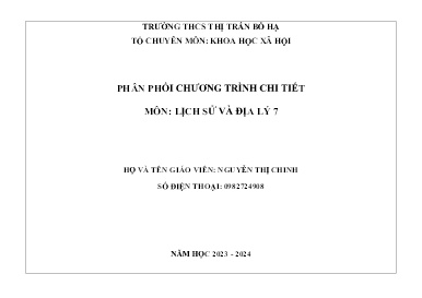 Phân phối chương trình chi tiết Lịch sử và Địa lí 7 - Năm học 2023-2024 - Nguyễn Thị Chinh
