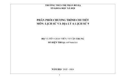 Phân phối chương trình chi tiết Lịch sử và Địa lí Lớp 8+9 - Năm học 2023-2024 - Vi Văn Trung