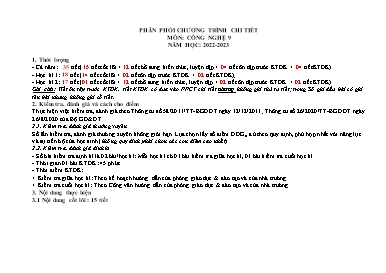 Phân phối chương trình chi tiết môn Công nghệ 9 - Năm học 2022-2023