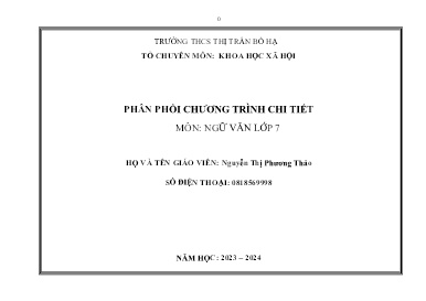 Phân phối chương trình chi tiết Ngữ văn 7 - Năm học 2023-2024 - Nguyễn Thị Phương Thảo