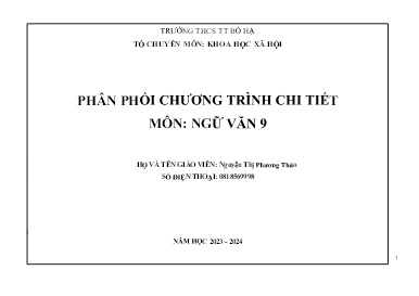 Phân phối chương trình chi tiết Ngữ văn 9 - Năm học 2023-2024 - Nguyễn Thị Phương Thảo
