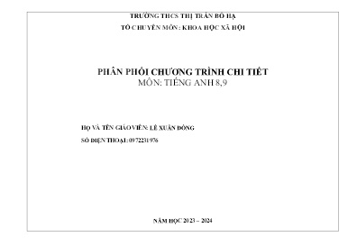 Phân phối chương trình chi tiết Tiếng Anh 8+9 - Năm học 2023-2024 - Lê Xuân Đông