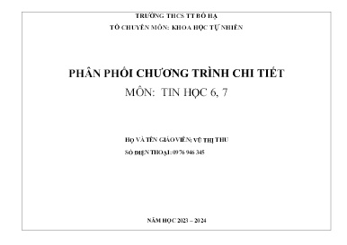 Phân phối chương trình chi tiết Tin học 6+7 - Năm học 2023-2024 - Vũ Thị Thu