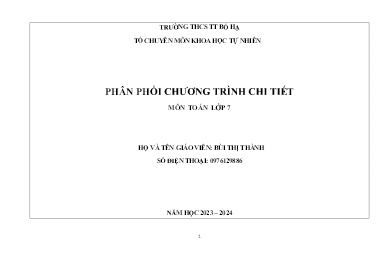 Phân phối chương trình chi tiết Toán 7 - Năm học 2023-2024 - Bùi Thị Thành