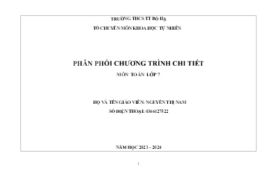 Phân phối chương trình chi tiết Toán 7 - Năm học 2023-2024 - Nguyễn Thị Nam
