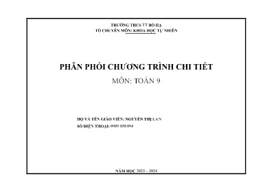 Phân phối chương trình chi tiết Toán 9 - Năm học 2024-2025 - Nguyễn Thị Lan