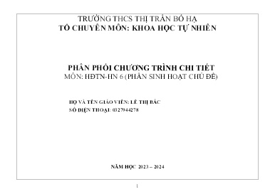 Phân phối chương trình Khoa học tự nhiên 6 - Năm học 2023-2024 - Lê Thị Bắc