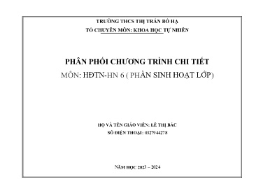 Phân phối chương trình Khoa học tự nhiên 6 - Phần: Sinh hoạt lớp - Năm học 2023-2024 - Lê Thị Bắc