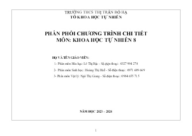 Phân phối chương trình Khoa học tự nhiên 8 - Năm học 2023-2024 - Trường THCS Thị trấn Bố Hạ