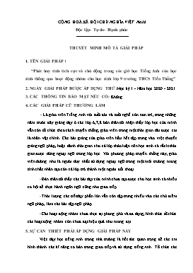 Phát huy tính tích cực và chủ động trong các giờ học Tiếng Anh của học sinh thông qua hoạt động nhóm cho học sinh lớp 9 trường THCS Tiến Thắng