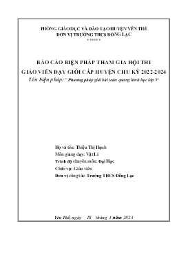 Phương pháp giải bài Toán quang hình học lớp 9