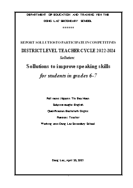 Sollutions to improve speaking skills for students in grades 6-7